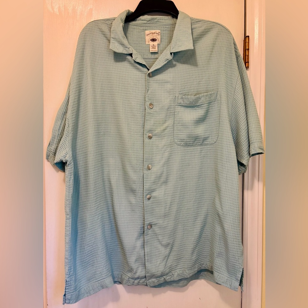 Original Island Sport Mens Rayon Short Sleeve Button Up Pocket Teal Blue Size XL